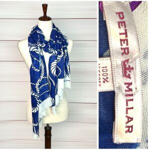 NWT Peter Millar Large Oblong Scarf Lightweight Viscose White Blue Women’s Men’s